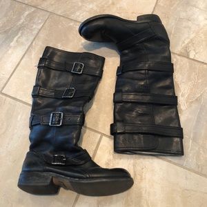 Kenneth Cole Black Leather Motocycle Buckle Boot
